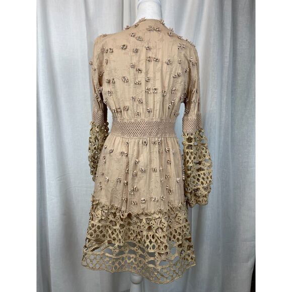 Boston Proper Cream Smocked Midi Dress with Bell Sleeves - Picture 3 of 8